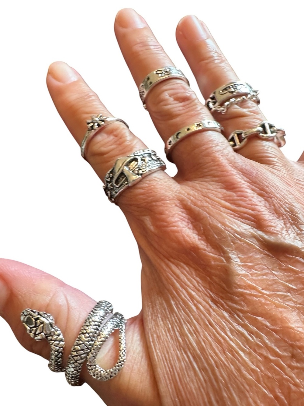 7 Piece Silver Variety Ring Set